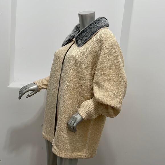 Vintage 90's Side Effects Beige  Knit Sweater Cardigan  Open Front  Size XL - Picture 4 of 14